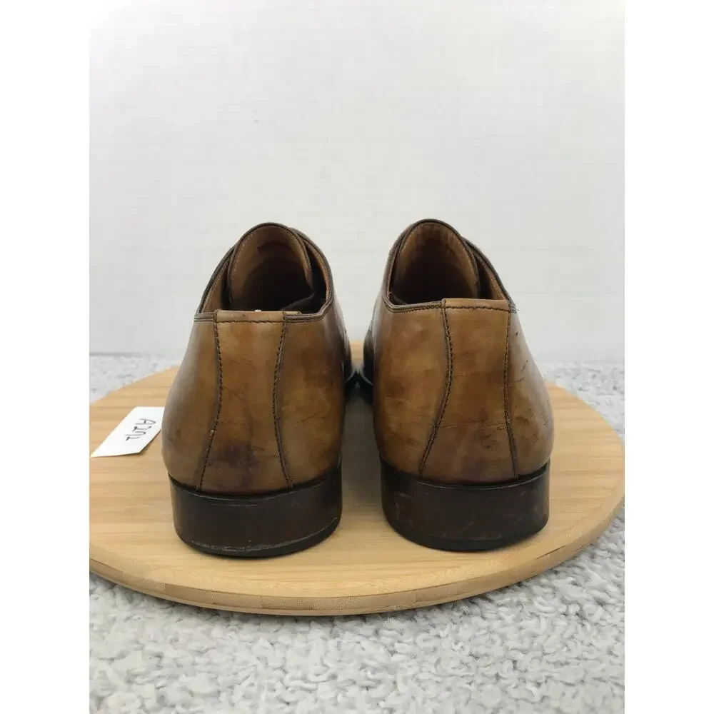 Magnanni Mens 11 Brown Leather Plain Toe Career Office Oxford Derby Dress Shoe